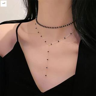 Vòng cổ mặt pha lê màu đen - Dáng xương đòn đơn giản, phù hợp tiệc cưới