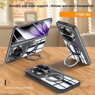 Ốp điện thoại trong suốt mạ điện cho OPPO Find N6 FindN6 5G 360 ° Vỏ bảo vệ bản lề lò xo từ tính xoay với màng kính cường lực