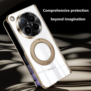 Ốp điện thoại trong suốt mạ điện cho OPPO Find N6 FindN6 5G 360 ° Vỏ bảo vệ bản lề lò xo từ tính xoay với màng kính cường lực