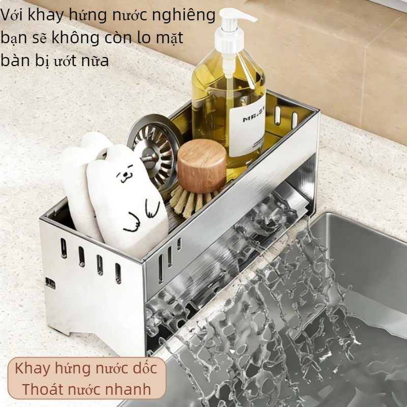 Giá để đồ rửa chén đa năng–thép carbon chống gỉ,đáy nghiêng thoát nước tự động,tiết kiệm không gian