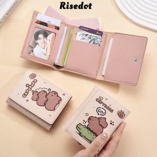 Ví Capybara RISEDUT, Ví đựng tiền xu dung tích lớn bằng da PU, Túi đựng thẻ ảnh hoạt hình có thể gập lại di động dễ thương cho bé gái