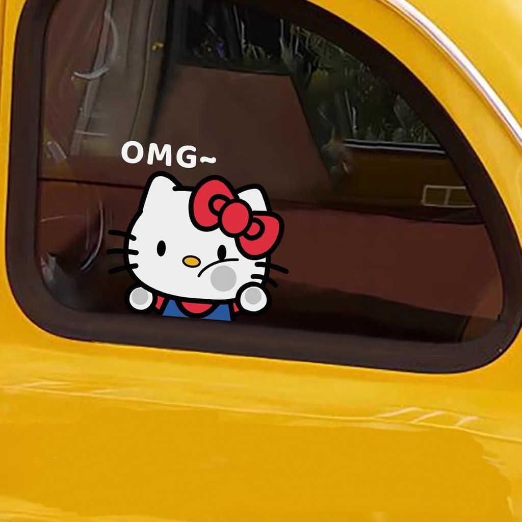 Kitty Kitty Mèo Xe Tam Giác Cửa Sổ Trang Trí Dán Liền Mạch Dán Xe Ô Tô Dán Cửa Sổ