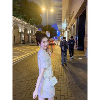 Set áo ren hoa + chân váy chữ A, outfit nữ tiểu thư HB.Studio S112