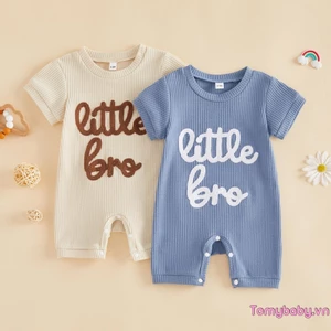 Bộ áo liền quần mùa hè cho bé trai Bộ áo liền quần cổ tròn tay ngắn thêu chữ
