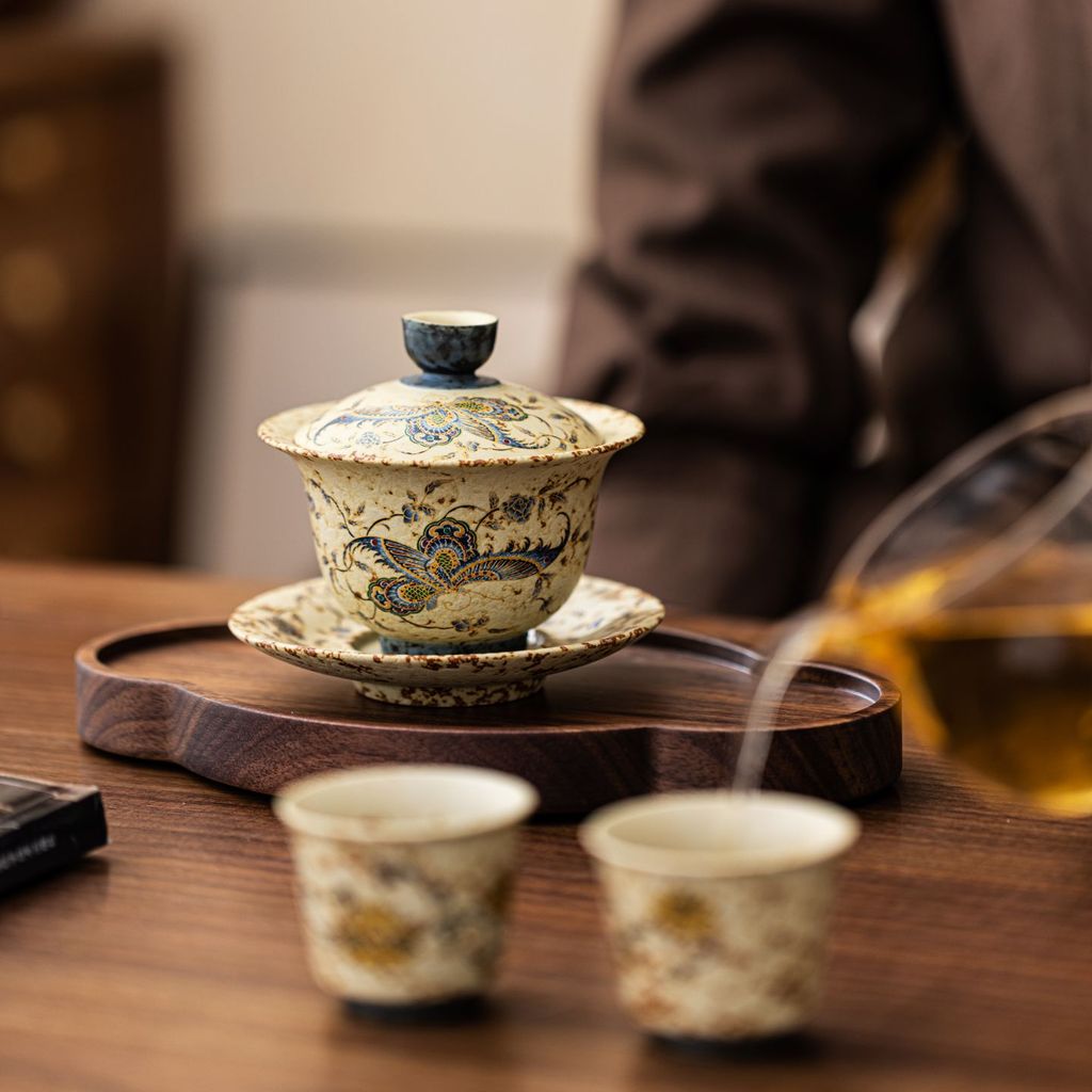 Bộ trà cao cấp cổ điển Trung Quốc Flint Red Sancai Tea Bowl Kung Fu Tea Set