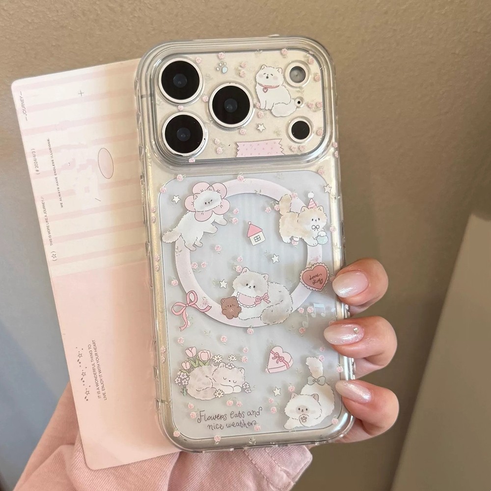 Giá đỡ từ tính Cat Garden Side Love Heart Vỏ điện thoại mềm cho iPhone 17 Pro Max 16 15 14 13 Vỏ bảo vệ chống sốc