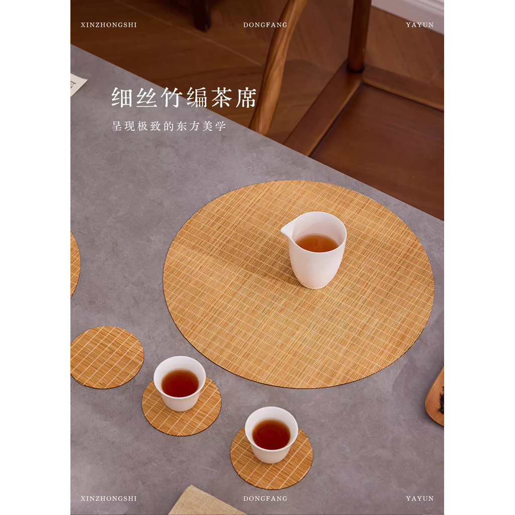 Thảm Trà Tre Tròn Phong Cách Thiền Zen Lót Ly Mây Tre Đan Trang Trí Bàn Trà Wabisabi Tấm Lót Chống Bẩn Cao Cấp Dễ Dàng Vệ Sinh