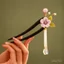 Kẹp Tóc Phong Cách Trung Hoa Mới với Họa Tiết Hoa Nhung Lụa và Gỗ Đàn Hương -Accessory Thời Trang Cho Hanfu