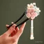 Kẹp tóc handmade gỗ đàn hương thiết kế filigree hoa nhung, phong cách cổ điển Trung Quốc, phù hợp Hanfu