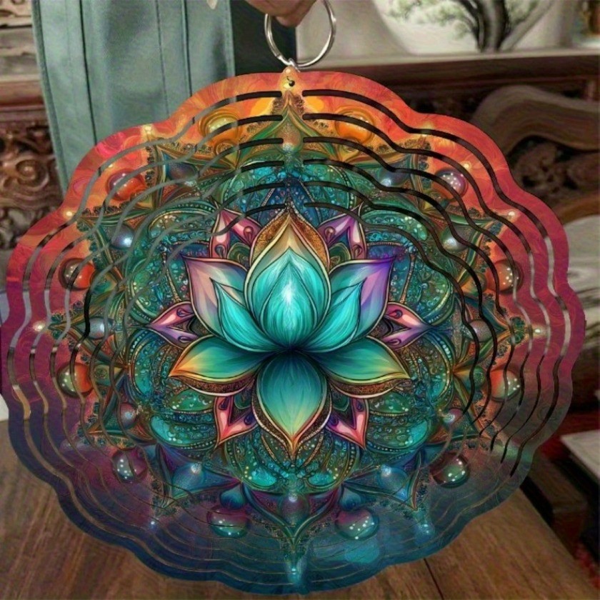 CIFbuy Hoa Sen Chuông Gió Với Mandala Thiết Kế Teal Nhiều Màu Hoa Văn Cho Ngoài Trời Trang Trí Sân Vườn Quà Tặng