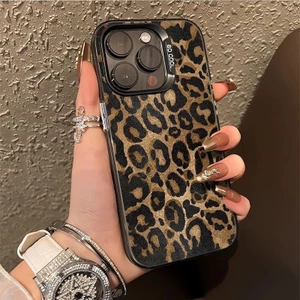 Vỏ điện thoại iPhone 16 Pro Max, mẫu vải hoa văn báo đốm cổ điển, phù hợp với Apple Watch Series 15, xu hướng 14, chống
