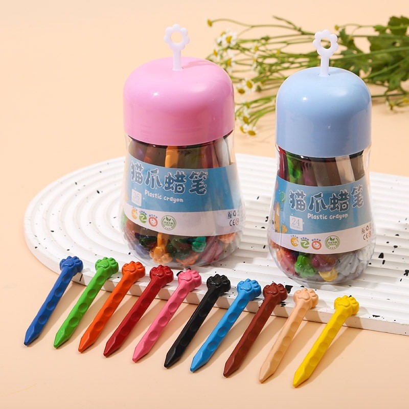 Bút sáp màu bàn chân mèo, không độc hại, giặt sạch, set 12/24/36 màu, cho bé tập vẽ
