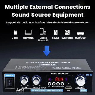 AK35 800W Bộ khuếch đại công suất gia đình 2 kênh Bluetooth TF Card Âm thanh vòm FM USB Điều khiển từ xa Mini HIFI Bộ khuếch đại kỹ thuật số âm thanh nổi