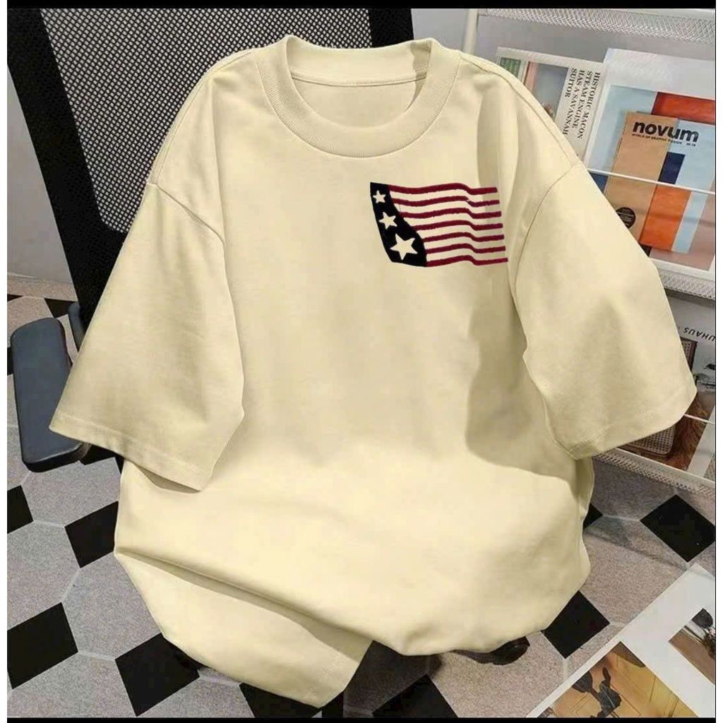 Áo phông unisex tay lỡ cotton su mát với Hình lá cờ Mỹ siêu hot,Trẻ trung phù hợp mọi phong cách THUBIO