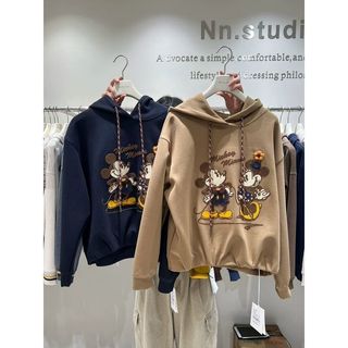 Mickey Minnie áo sơ mi thêu công nghiệp, tay dài mỏng, phù hợp đội mũ và thời trang hoạt hình