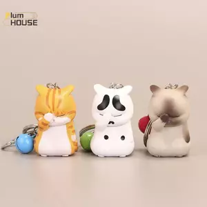 PlumHOUSE Dễ Thương Nhút Nhát Mèo Móc Khóa Mũm mĩm Mèo Con Móc Khóa Túi Nhăn Chìa Khóa Trang Trí VN