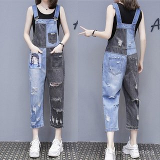 Quần Yếm Denim Rách Dáng Rộng Style Hàn Quốc Cho Nữ