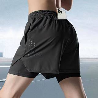 Moisture Wicking Exercise Running Clothes Ice Silk Mesh Thin Short Sleeve Double Layer Anti-Exposure Cropped Shorts Men's and Women's Basketball 4hM8