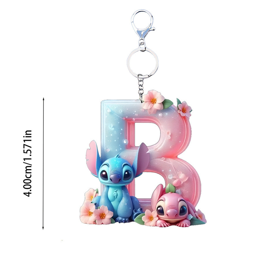 stitch Disney acrylic cute keychain cartoon flat 2D stilt English letters pendant ornament doll cartoon birthday gift