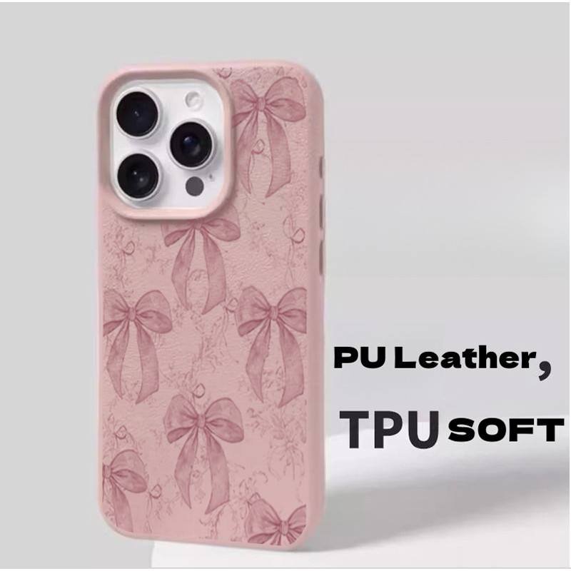 Ốp Điện Thoại Di Động Họa Tiết Nơ Màu Hồng Hàn Quốc Cho Samsung Galaxy S21 Note 10 20 Ultra Plus S21FE F06 A7 2018 Vỏ Điện Thoại Da PU Mềm Mờ