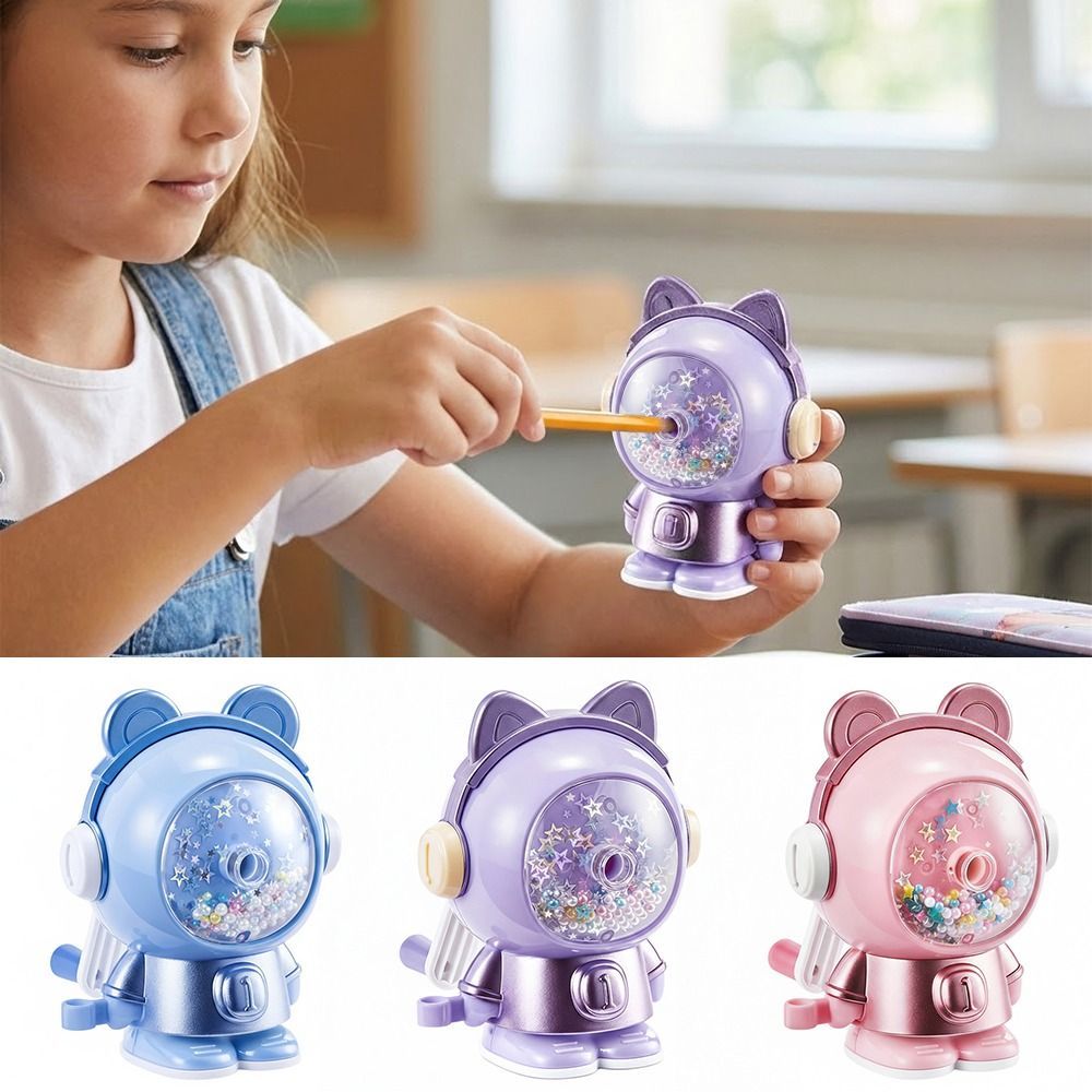 Máy mài bút chì HIGHVIEWLS, tự động nhập chì chống dính, quay tay, hình gấu hoạt hình, công cụ học sinh