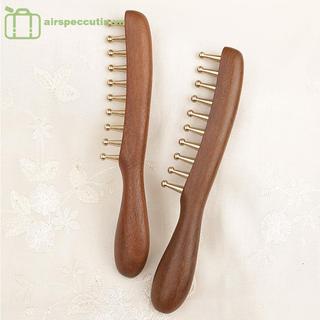 Airpeccutin 10 Tầng Đồng & Gỗ Máy Mát Xa Lược Cho Đầu Kinh Tuyến Trị Liệu Và Thư Giãn Gỗ Đàn Hương Vàng Cạo Guasha Tay Cầm Dài EN