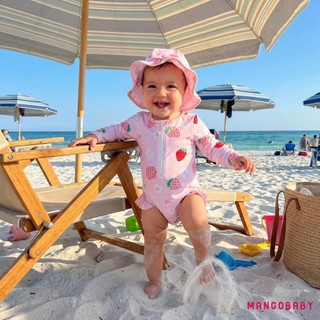 MG-Baby Girl Rash Guard Đồ bơi Bộ đồ tắm dâu tây có mũ chống nắng