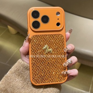 Full màn hình máy khoan flash cửa sổ lớn âm thanh nổi ngựa vàng vỏ điện thoại di động cho iPhone17 16 15 14 13 Pro Max chống sốc bảo vệ camera chống rơi bìa lưng cứng