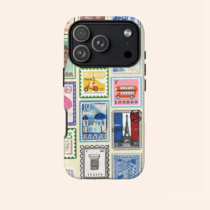 Họa tiết tem du lịch thế giới cổ điển Thích hợp cho iPhone 17 Pro max Plus Air / 16 / 15 / 14 / 13 / 12 / 11 / XS / XSmax / 7 / 8 plus Vỏ cứng hai lớp chống sốc chống sốc Vỏ bao gồm tất cả