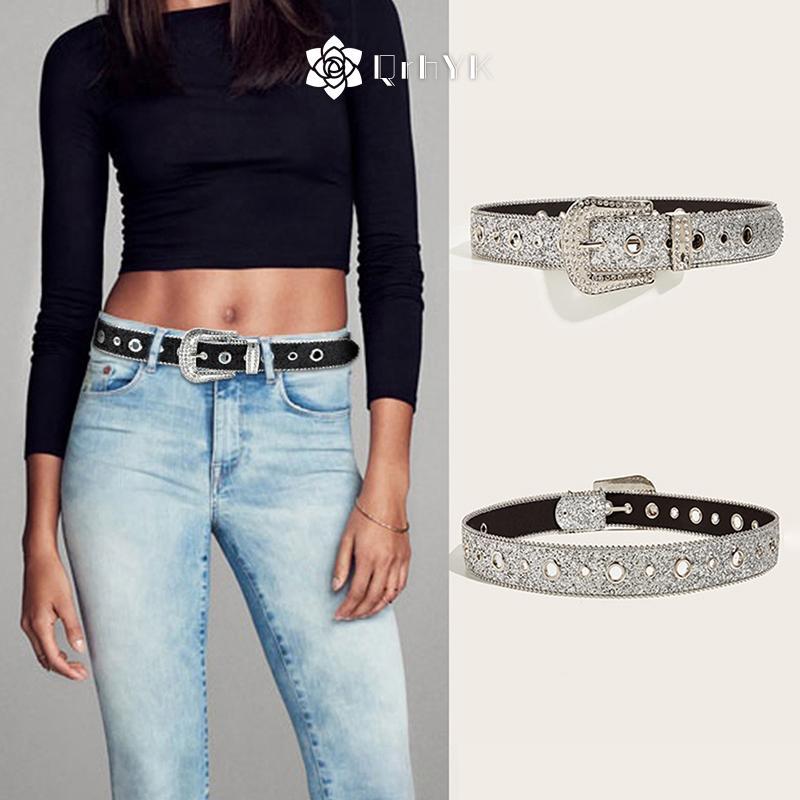 QrhYK Sáng Bóng Kim Cương Giả Rộng Thắt Lưng Nữ Đầm Người Lớn Kim Cương Giả Thắt Lưng Đầm Pha Lê Mới