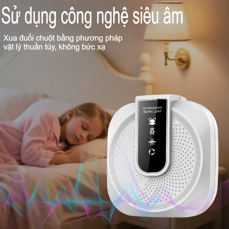 Máy Đuổi Chuột Siêu Âm Tần Số Cao Công Suất Lớn, Tự Động Đổi Tần Số, An Toàn Cho Gia Đình và Vật Nuôi