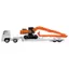 Takara Tomy Tomica Long Type Tomica No. 143 Hitachi Construction Machinery Hydraulic Excavator ZX210-7 SLF and Heavy Equipment Transporter Miniature Toy for ages 3 and up.