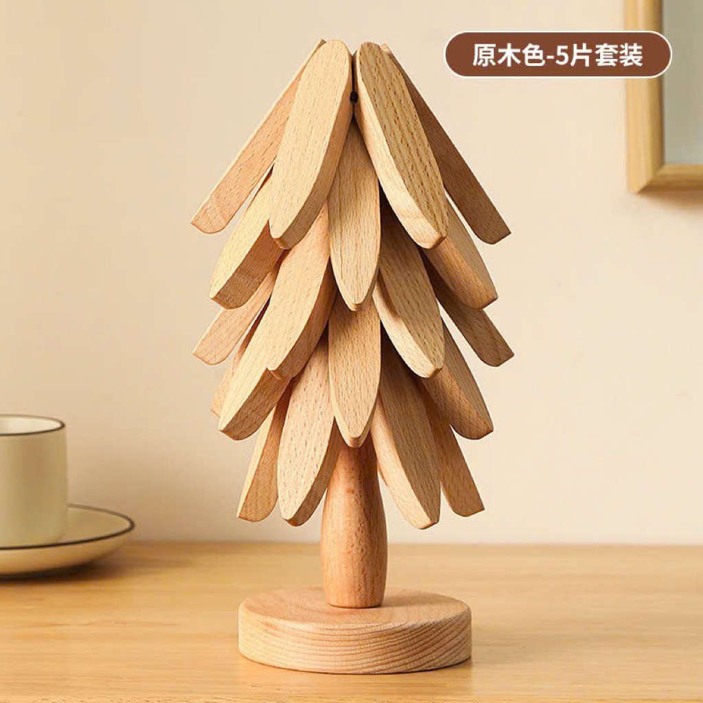 Bộ 5 Miếng Lót Bát Đĩa Cốc Chén Nồi Bằng Gỗ Chịu Nhiệt Tốt