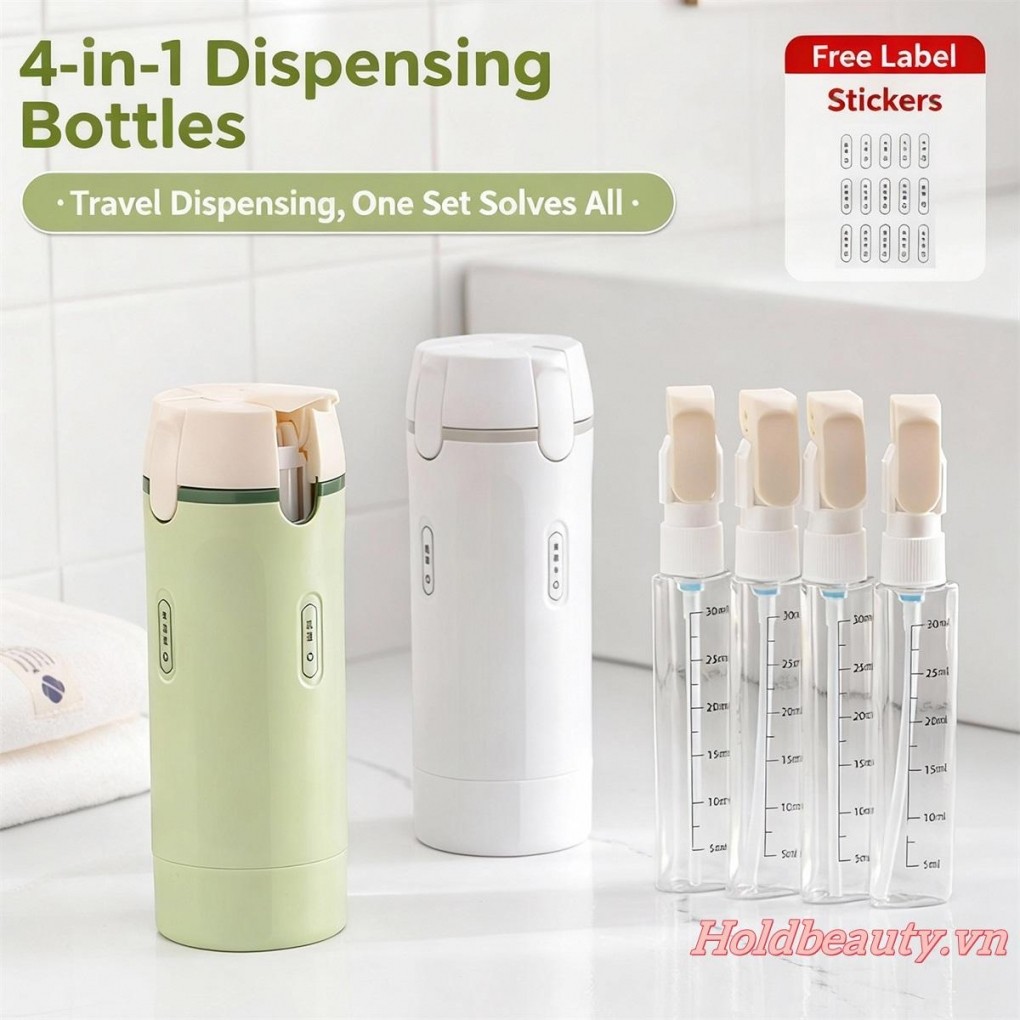 Chai có thể nạp lại 4 trong 1 Chai kích thước du lịch Hộp đựng du lịch di động cho kem dưỡng da và dầu xả