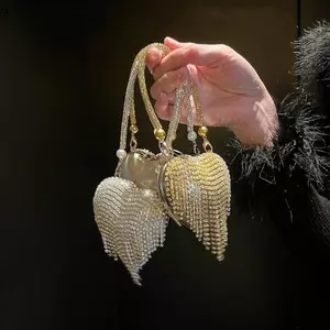NS Sang Trọng Nhỏ Bling Hình Trái Tim Kim Cương Giả Dạ Hội Ly Hợp Ví Nữ Túi Thời Trang Cho Nữ Dây Xích Túi Đeo Vai Dự Tiệc Quà Tặng NS