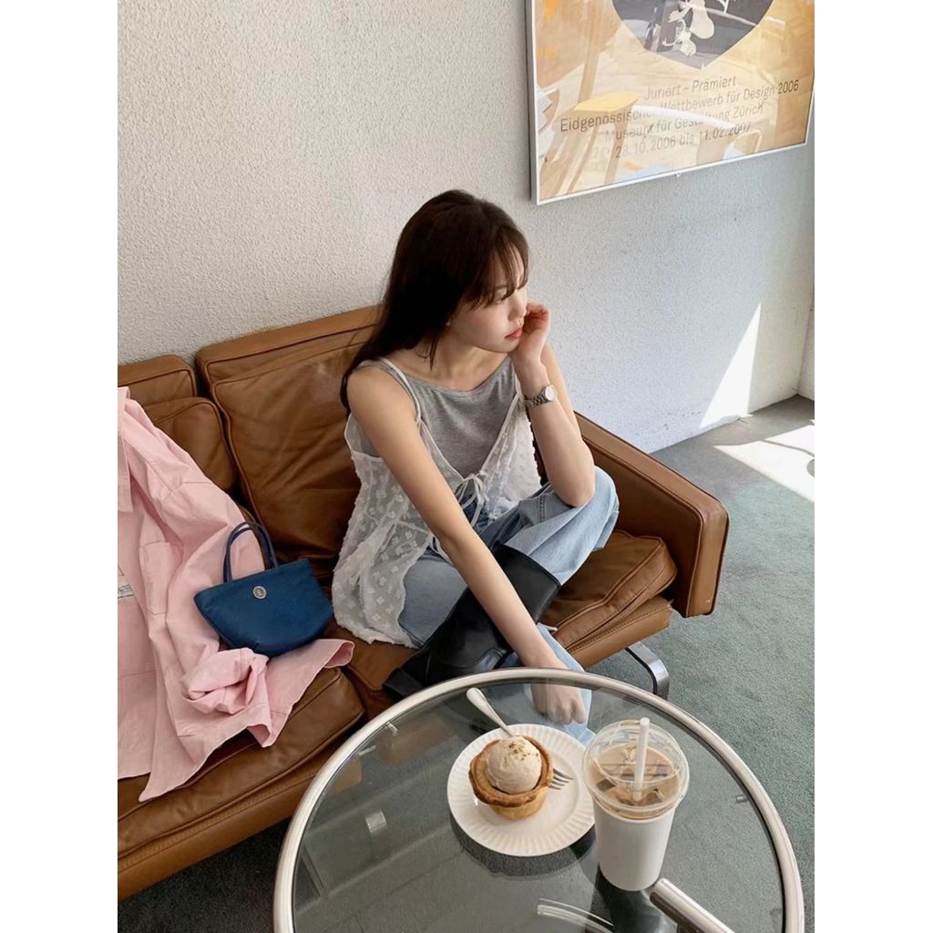 Milyfashion Ba Lê Phong Cách Thêu Ren Lớp Sling Phong Cách Mới Dây Đeo Thời Trang