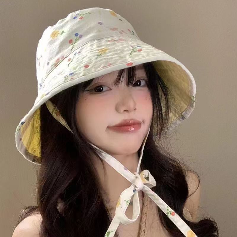 Mũ Chống Nắng Dễ Thương Ngọt Ngào Hoa Hai Mặt Mũ xô Mới Mùa Hè Chống Tia UV Mũ Bucket Vành Rộng