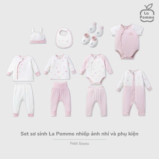 La Pomme SS26.T2.3 Set sơ sinh nhiếp ảnh gia nhí màu trắng hồng NB-3m