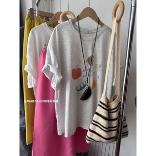 Áo thun nữ 100% cotton cổ tròn, in hình hoạt hình