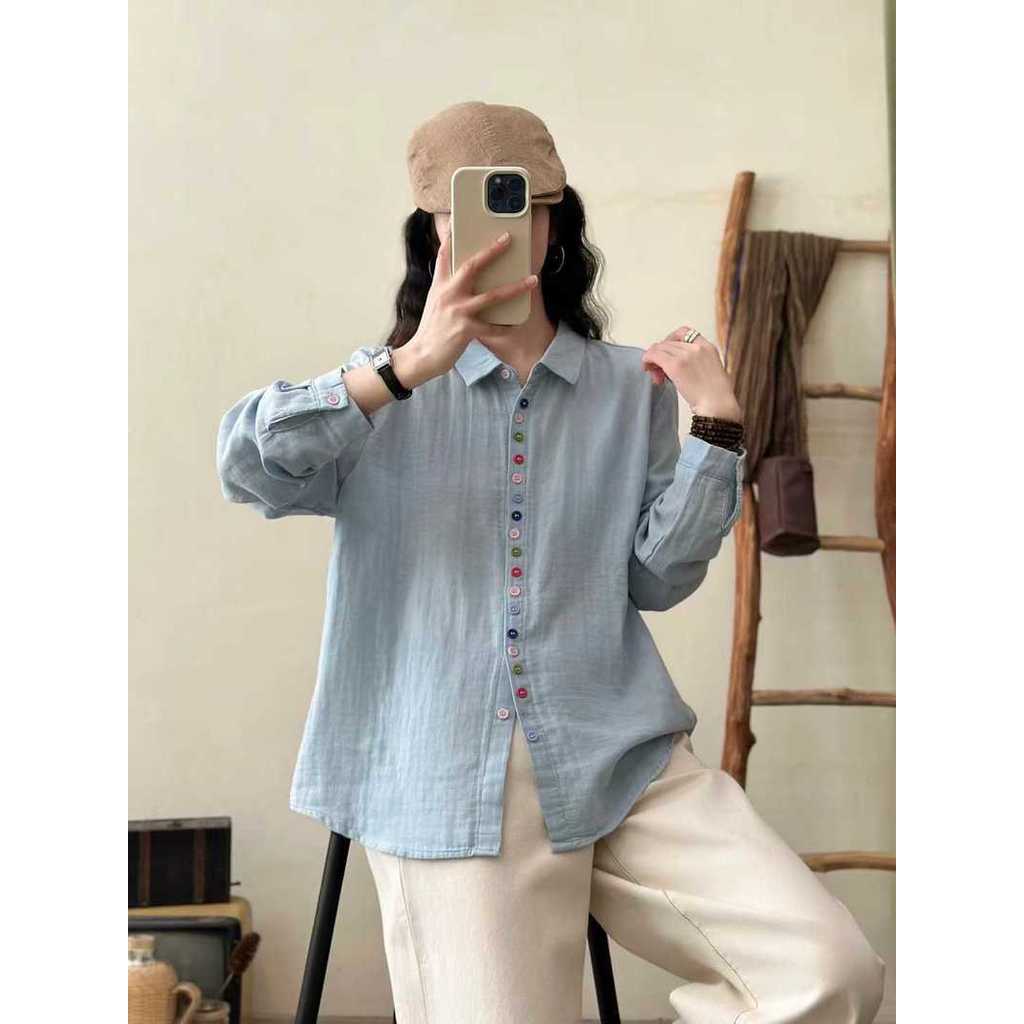 <![CDATA[Áo sơ mi nữ 100% cotton dài tay màu mới]]>