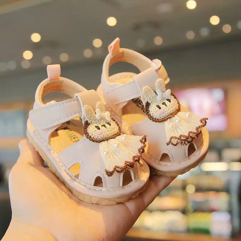 xăng đan bé trai dép rọ tập đi cho bé gái da PU thỏ dễ thương quai dán tuỳ chỉnh đế dẻo êm chân cho bé từ 6m có còi C15