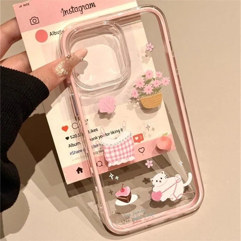 Dễ thương mèo minh họa cho 16 trường hợp iPhone 17Air 3 trong 1 bezel 14 13 11Pro