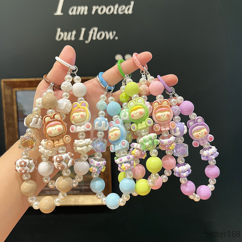 Dây đeo điện thoại hạt ngọc phi hành gia thỏ, móc khóa chống thất lạc, quà tặng cute cho bé trai bé gái