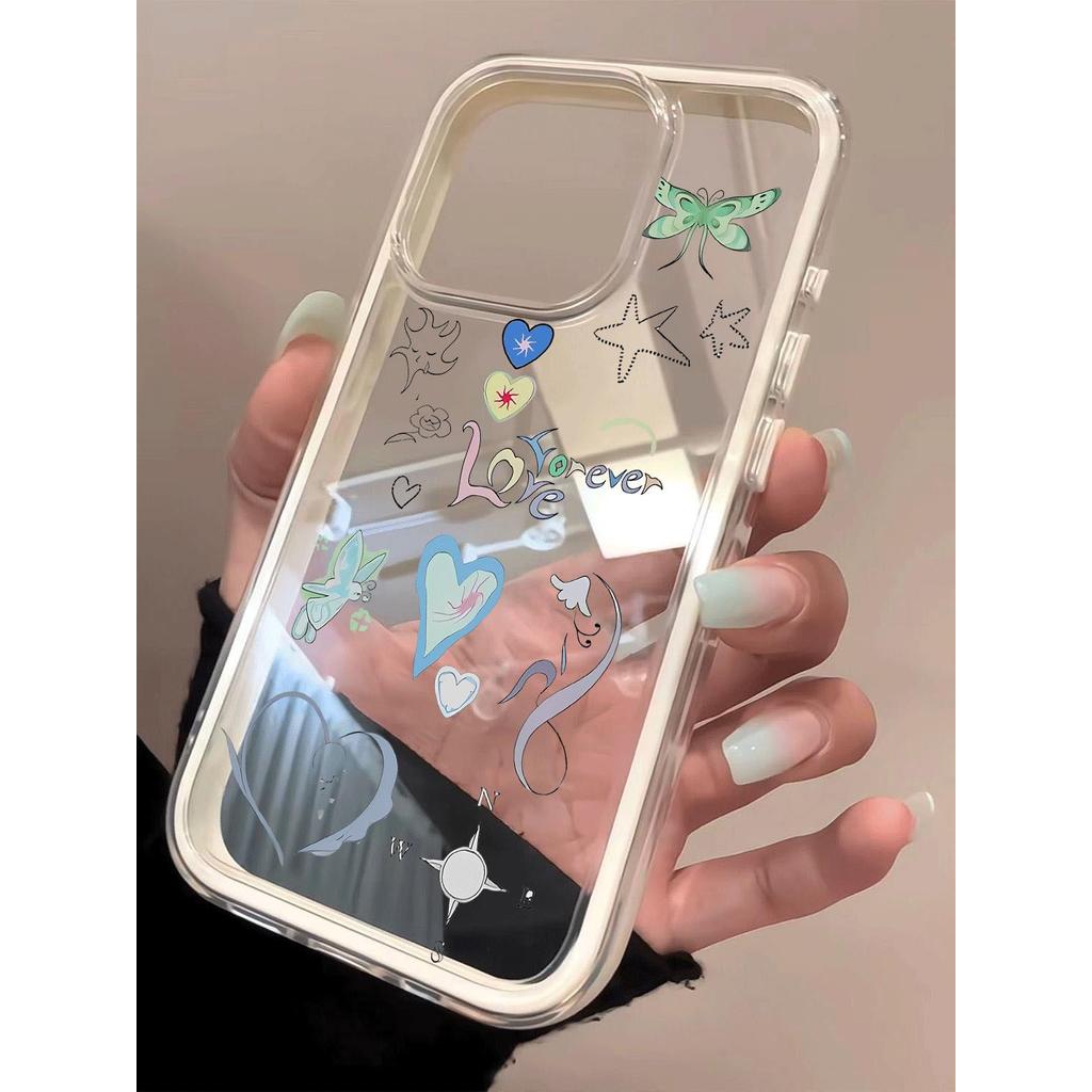 Tài khoản tay tình yêu và sao bướm cho 16 trường hợp iPhone 17Air 3 trong 1 bezel 14 13 11Pro
