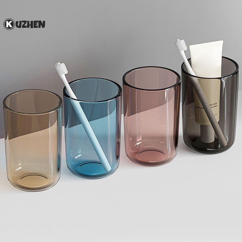 KUZHEN Cặp Đôi Màu Trơn Trong Suốt Cốc Nước súc Miệng Dung Tích Lớn Phong Cách Bắc Âu Bàn Chải Đánh Răng Cốc Nước súc Miệng Trong Suốt Cốc Nhựa HOT