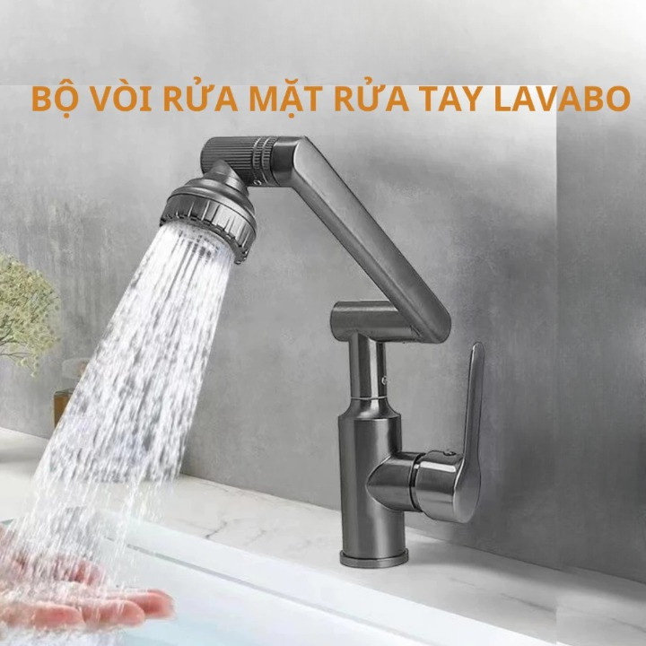 Bộ Vòi Rửa Mặt, Vòi Rửa Tay Lavabo Đầu Xoay 720 Độ Thông Minh Vòi Nước Nóng Lạnh 2 Chế Độ Xả