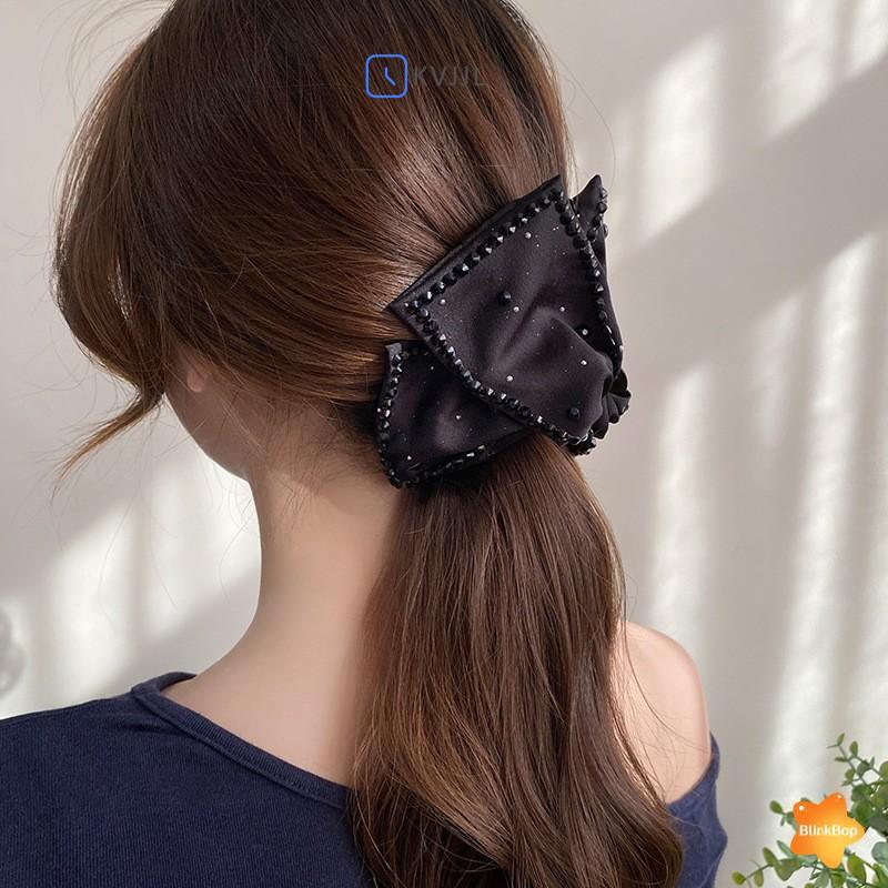 Kẹp tóc nữ thanh lịch với kim cương giả và nơ ngọc trai - Trang sức tóc thời trang