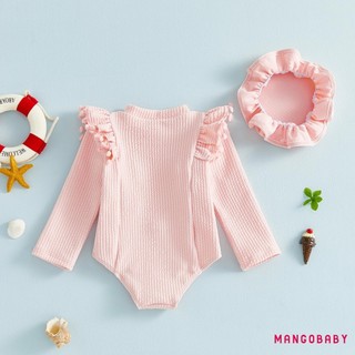 MG-Toddler Bé Gái Rash Guard Đồ Bơi Dễ Thương Màu Trơn Dài Tay Ruffle Áo liền quần Có Mũ 2 Chiếc Đồ Bơi