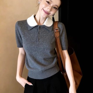 Dáng áo thun nữ tay ngắn màu xám mỏng nhẹ, style Hàn Quốc phù hợp mùa hè
