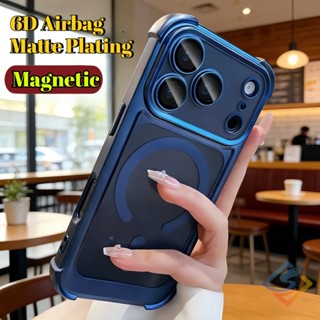 Ốp điện thoại từ tính mạ mờ sang trọng cho iPhone 17 Pro Max 16 15 14 13 Pro Max Túi khí chống sốc có nắp ống kính Vỏ mềm silicon trong suốt